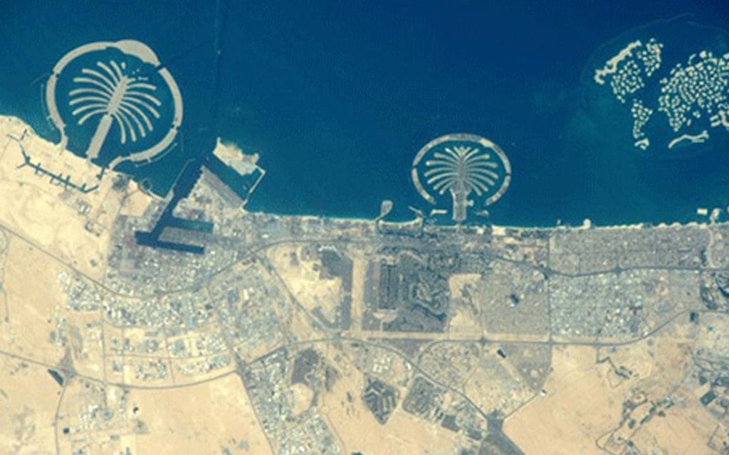 Palm islands in dubai from space